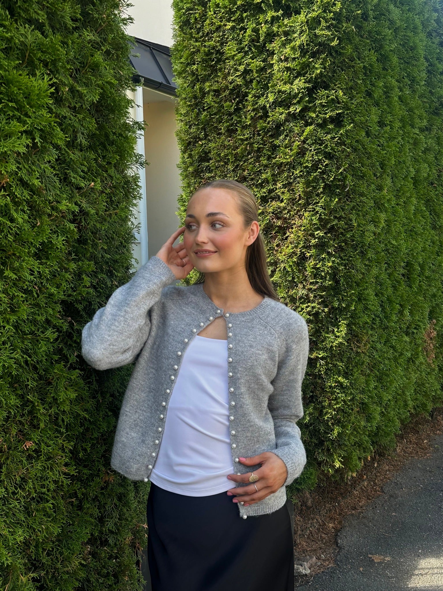 AWMAGALENE Knit Cardigan - Medium Grey Melange